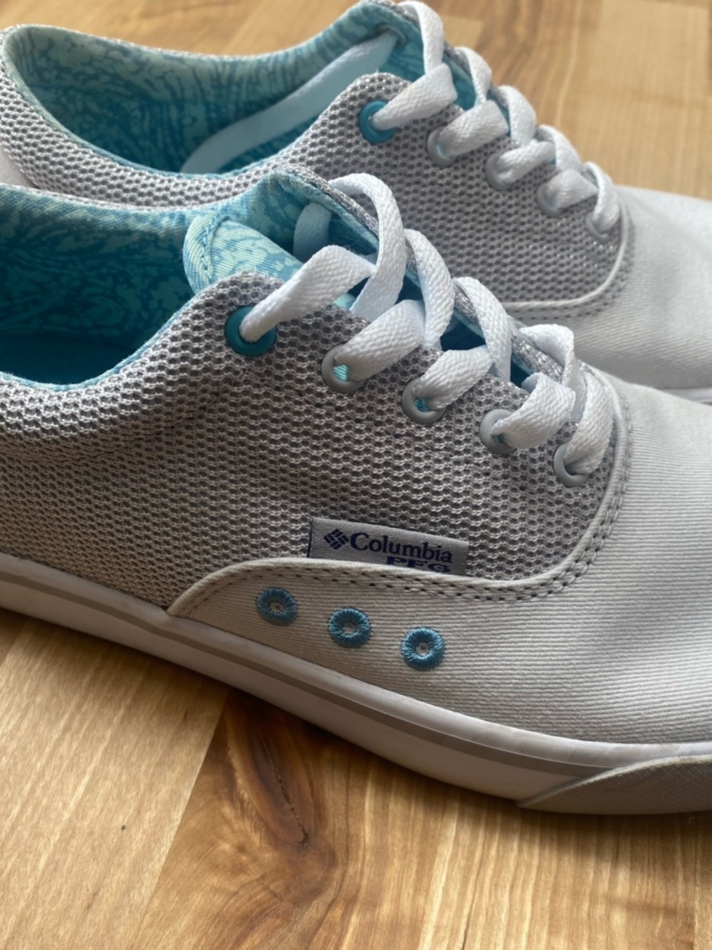 Columbia PFG water shoes Gray Sneakers with Teal Interior
